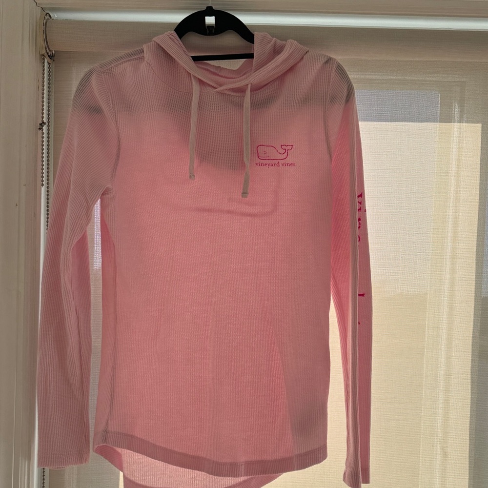 Vineyard Vines Light Pink Waffle Hoodie with Whale Logo